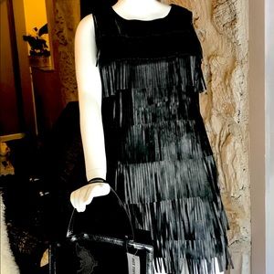 Faux leather Flapper Black Dress
